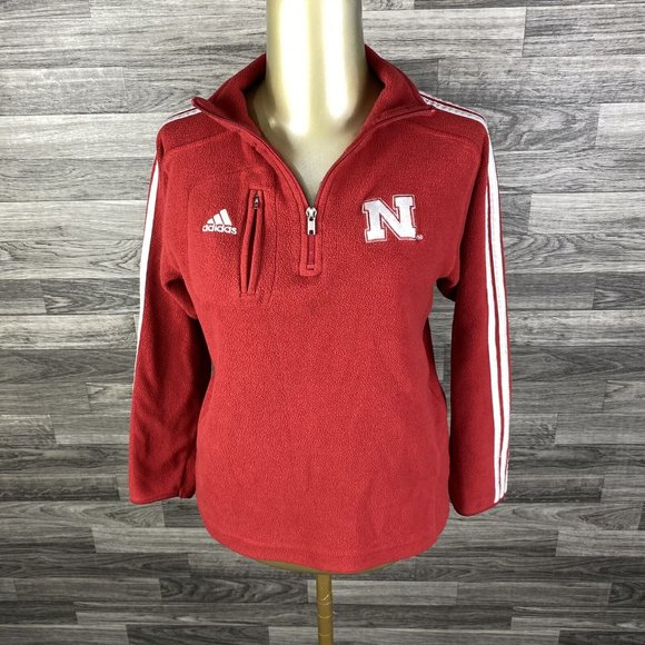 ADIDAS Nebraska Huskers NCAA 1/4 Zip Red Fleece Track Jacket Girl's Size Medium